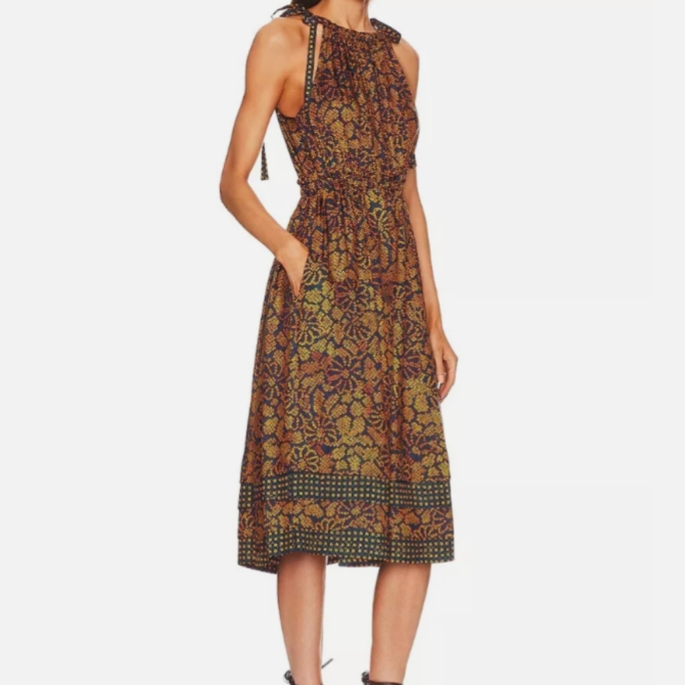 Ulla Johnson Mika Dress  Navy and Gold Halter fress